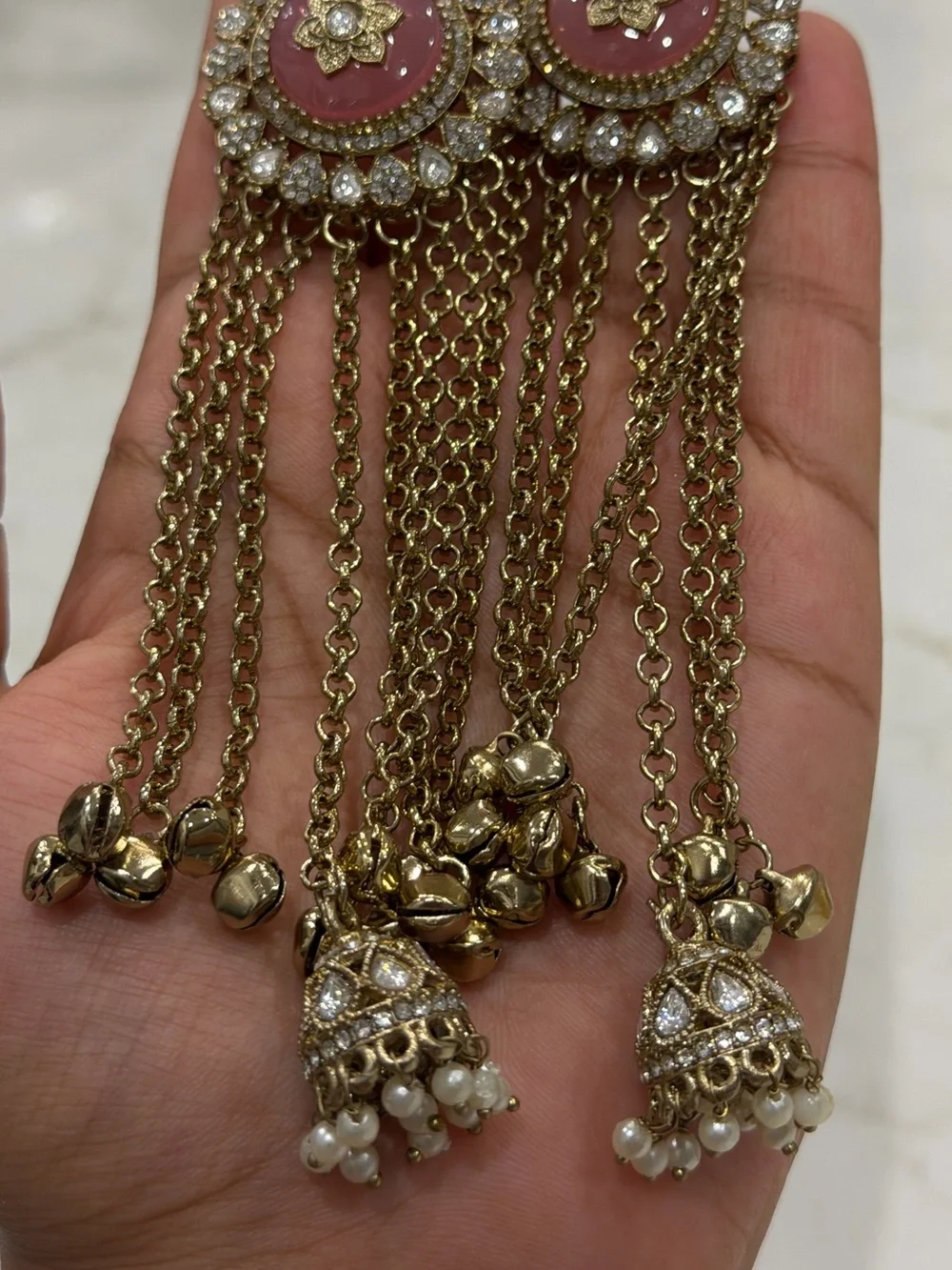Kashmiri Jhumka Tassel Earrings Kundan Statement Earrings with Ghungroo Bells